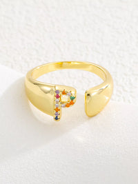 18K Gold-Plated Zircon Letter Ring P onesize