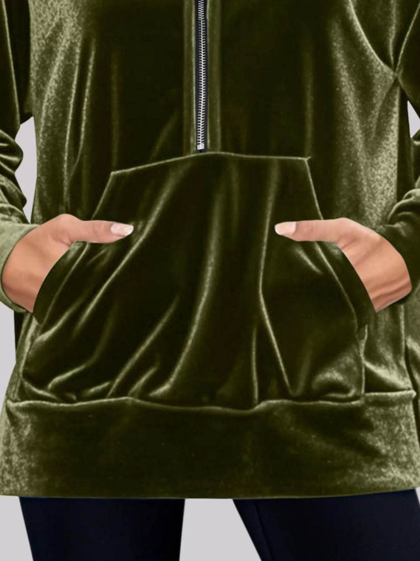 Full Size Half Zip Kangaroo Pocket Hoodie Plus Size - Store 42