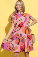 And The Why Printed Double Ruffles Sleeve Dress Mauve