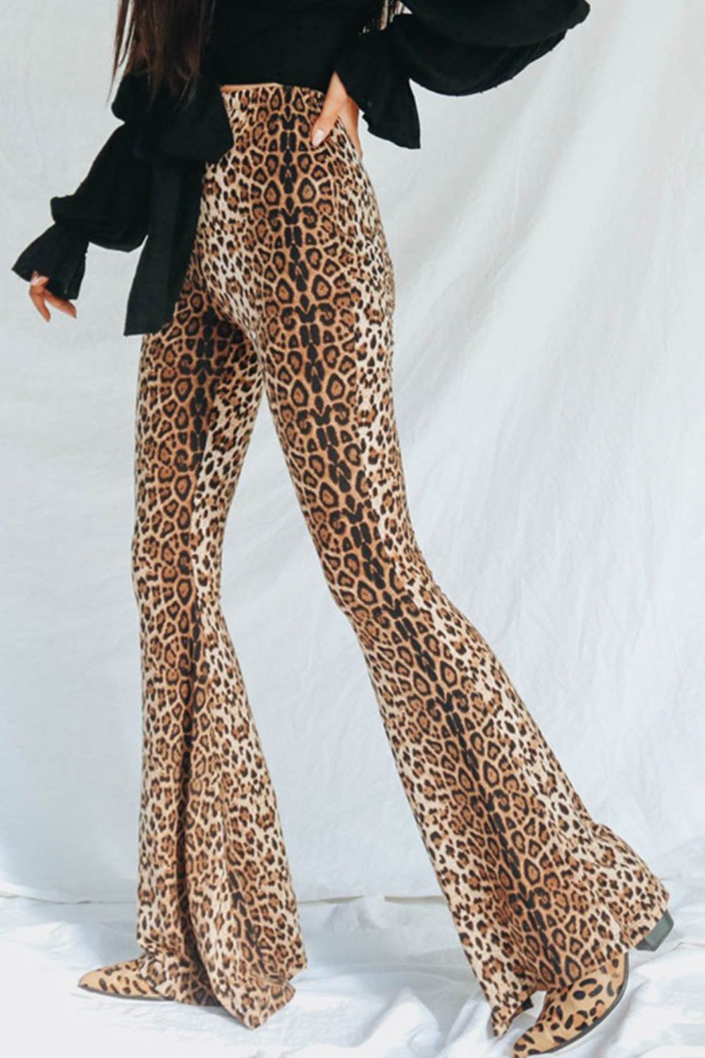 Chic Leopard Print Flare Leg Pants - Casual Style, Comfortable Fit, Runs Small