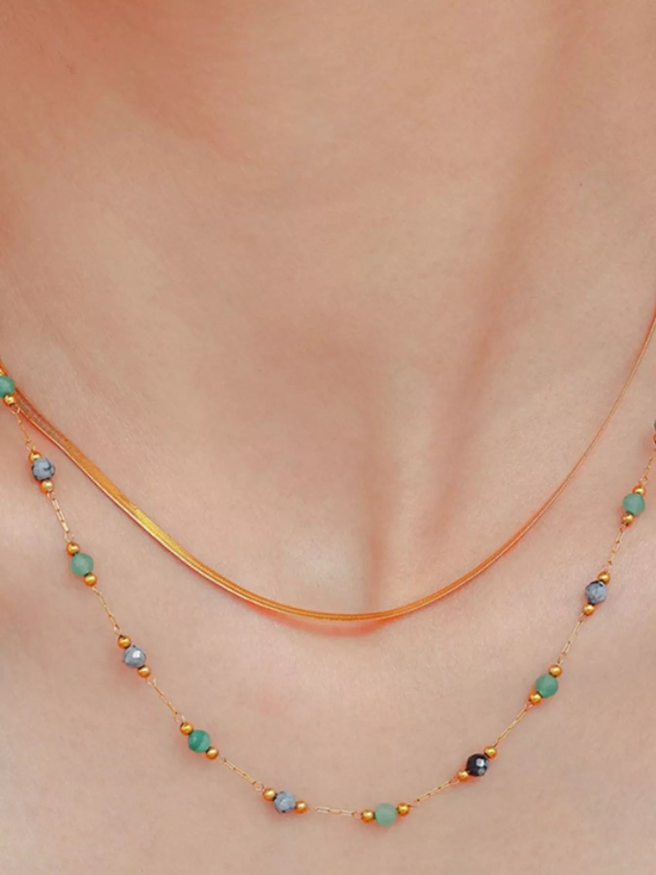 18K Gold-Plated Titanium Steel Necklace Black green One Size