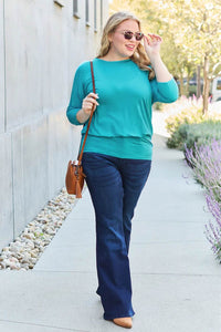 Basic Bae Full Size Round Neck Batwing Sleeve Top - Soft Stretch Rayon Blend, Opaque Design - Store 42