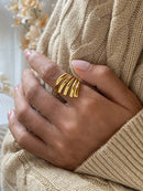 18K Gold-Plated Stainless Steel Irregular Lines Open Ring Gold One Size
