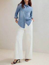 Full Size Button-Up Long Sleeve Denim Shirt Plus Size - Store 42