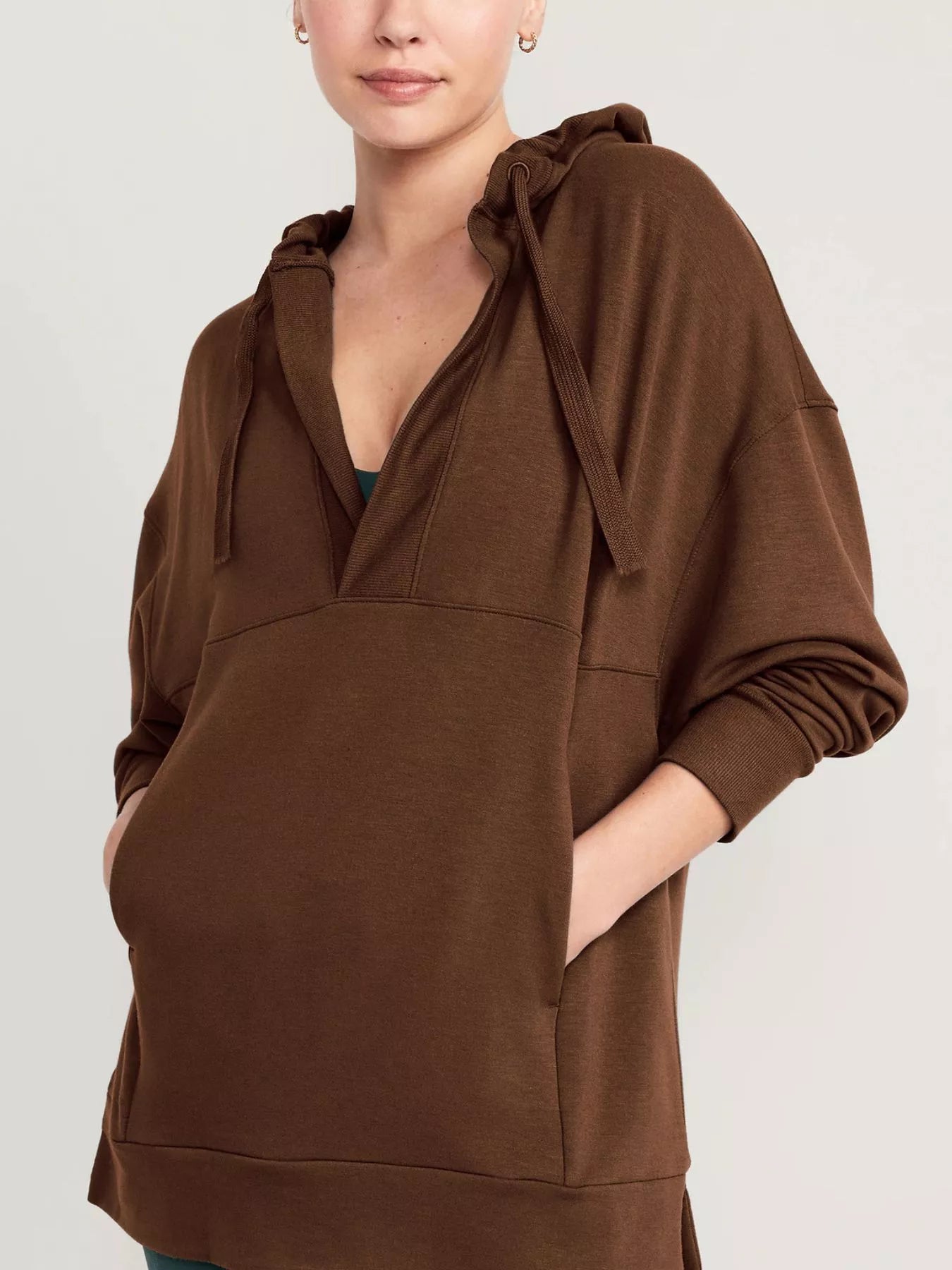 Oversized Drawstring Hoodie with Kangaroo Pocket - Long Sleeve, Slightly Stretchy Fabric