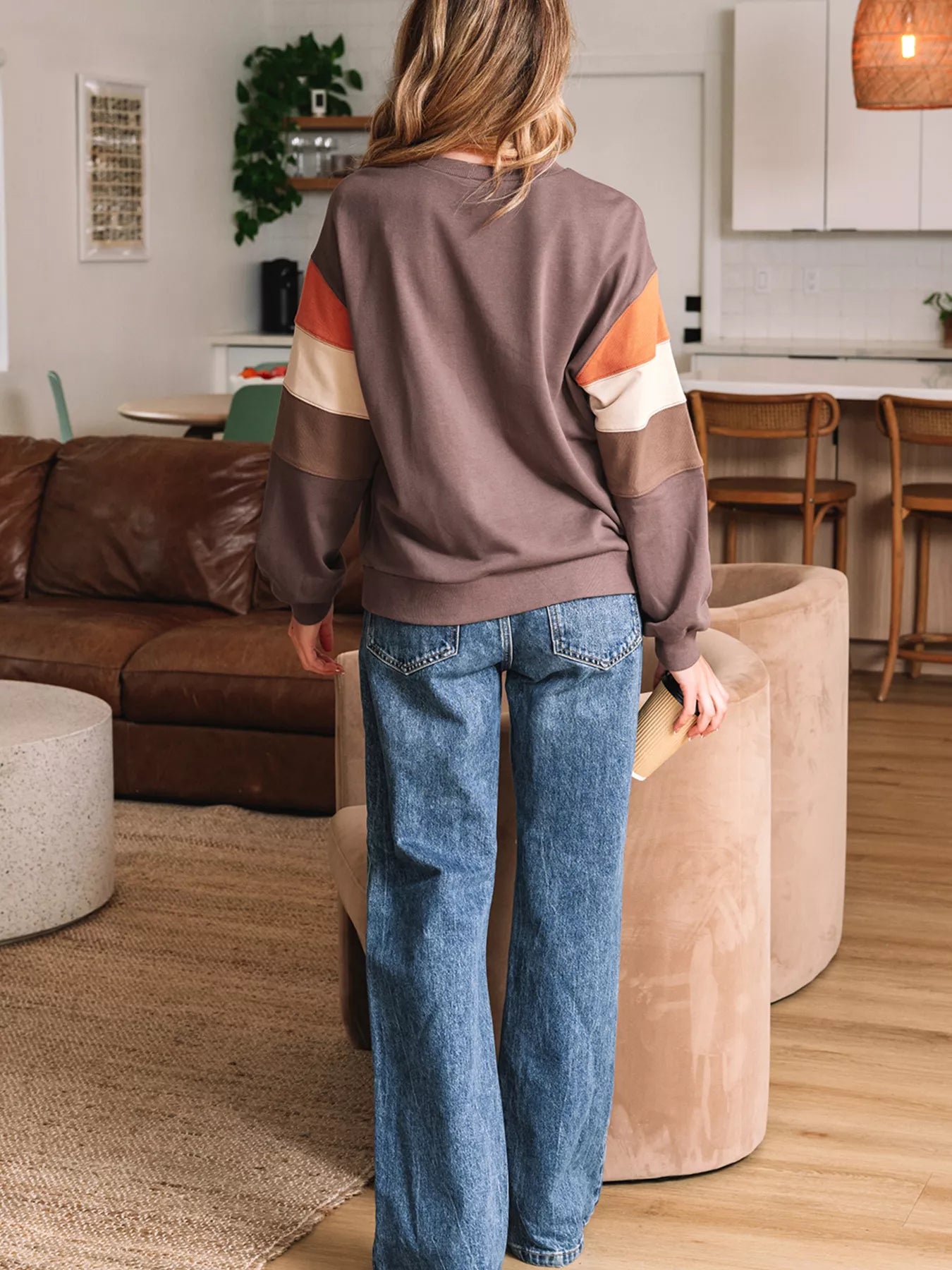 Sequin Bow Detail Pumpkin Round Neck Sweatshirt for Women - Soft and Slightly Stretchy Fabric