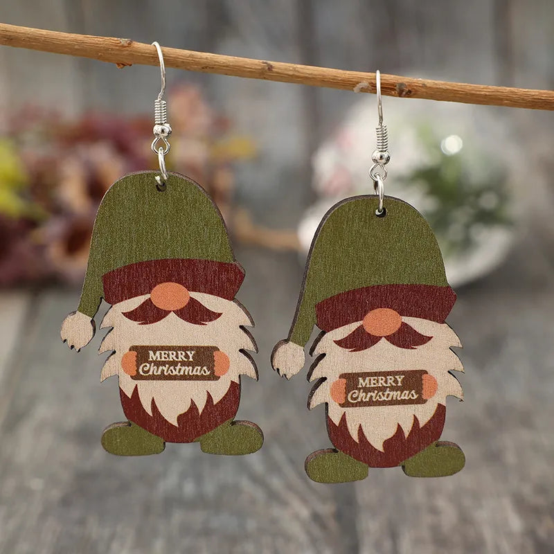 Charming Wooden Gnome Dangle Earrings - Unique Alloy and Wood Design - 3 Inch Length
