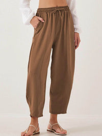 Full Size Drawstring Wide Leg Cropped Pants Plus Size - Store 42