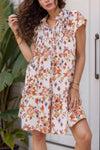 Printed Tie Neck Cap Sleeve Mini Dress Floral