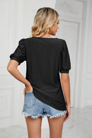Trendsi Eyelet Puff Sleeve Top - Casual Solid Round Neck Design for Stylish Comfort - Store 42