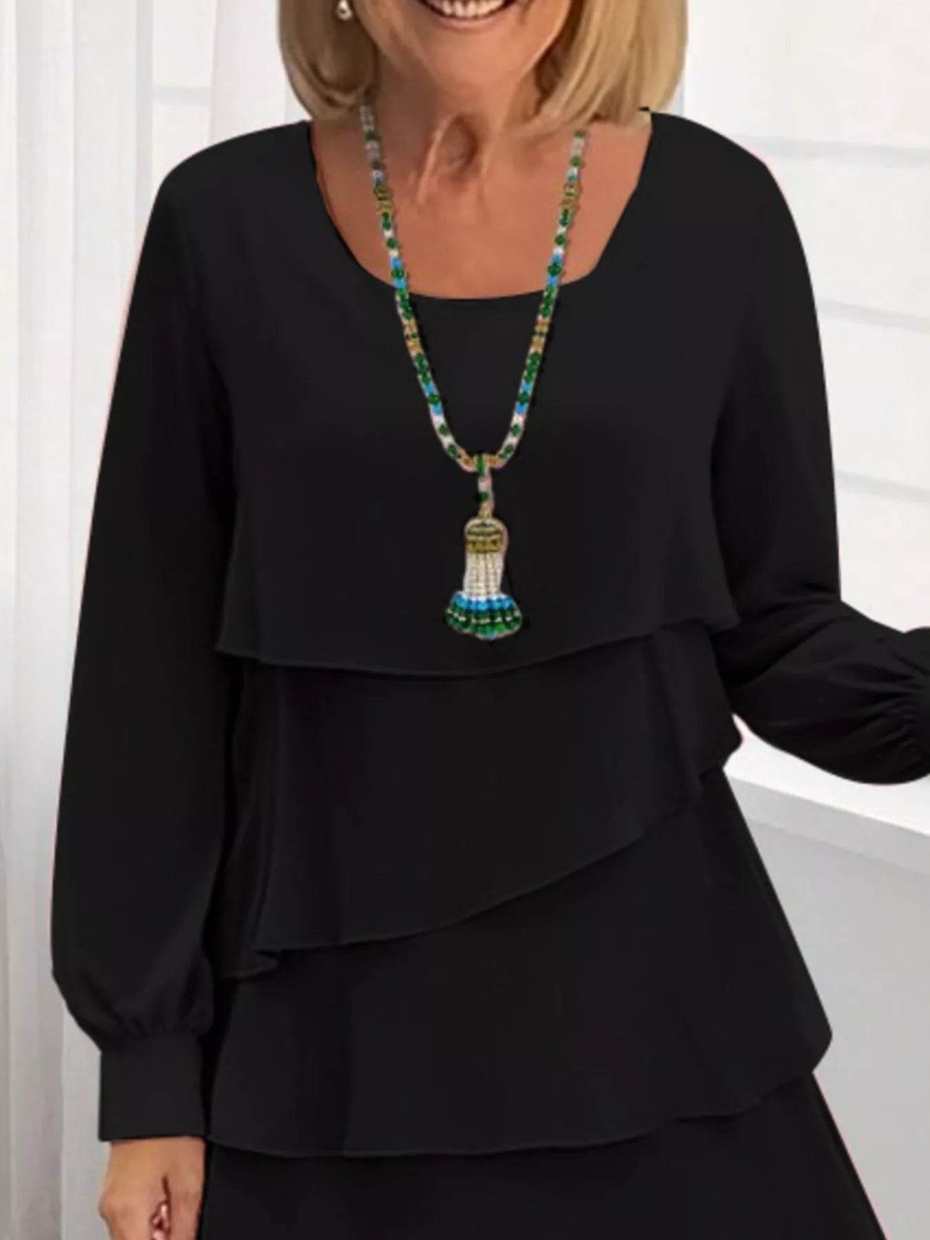 Full Size Layered Long Sleeve Mini Dress Plus Size - Store 42