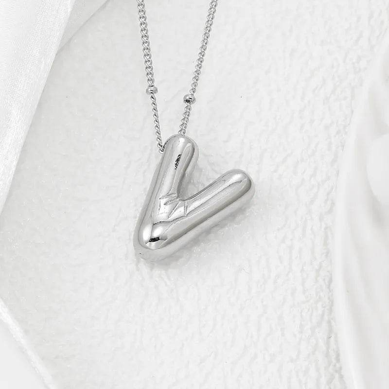 Elegant Copper Bubble Letter Pendant Necklace - Platinum-Plated, 17.7 in Chain Length - Store 42