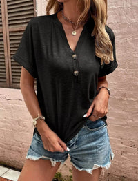 Full Size Casual Notched Short Sleeve Blouse Plus Size - Store 42