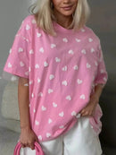 Trendy Heart Print Oversized T-Shirt in 100% Polyester – Stylish and Comfy Casual Wear - Store 42