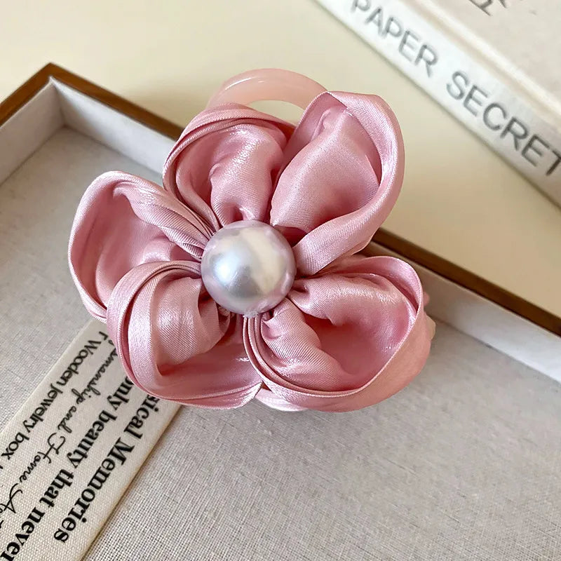 Stylish Flower Acrylic Hair Claw Clip with Imitation Pearls - 2.8" Length, Imported Accessories