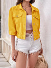 Full Size Cropped Denim Jacket Plus Size Gold