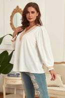 Honey Melo Apparel Plus Size V-Neck Puff Sleeve Blouse - Store 42