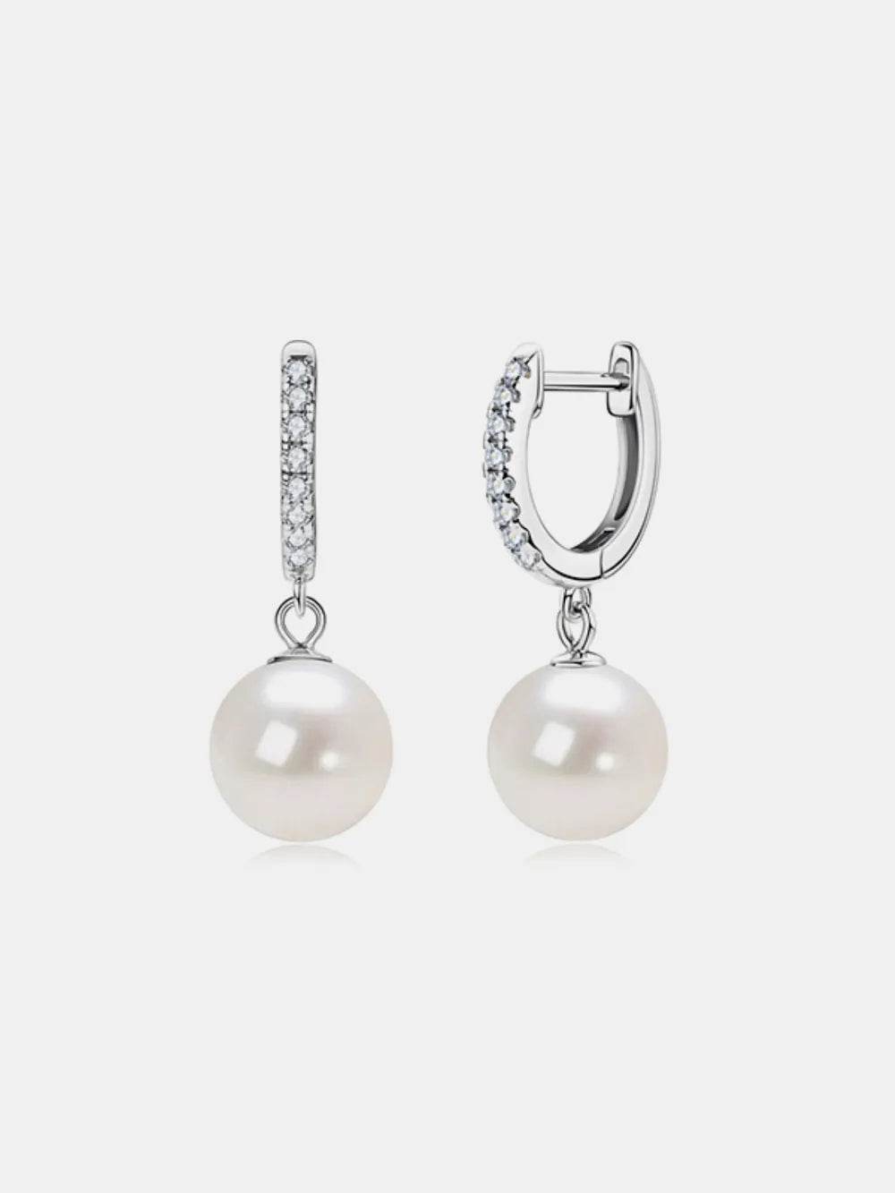 Elegant 925 Sterling Silver Freshwater Pearl Earrings with Moissanite Accents - Store 42