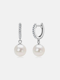 Elegant 925 Sterling Silver Freshwater Pearl Earrings with Moissanite Accents - Store 42