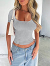 Scoop Neck Short Sleeve T-Shirt - Lightweight, Slightly Stretchy Fabric, 65% Polyester - Store 42