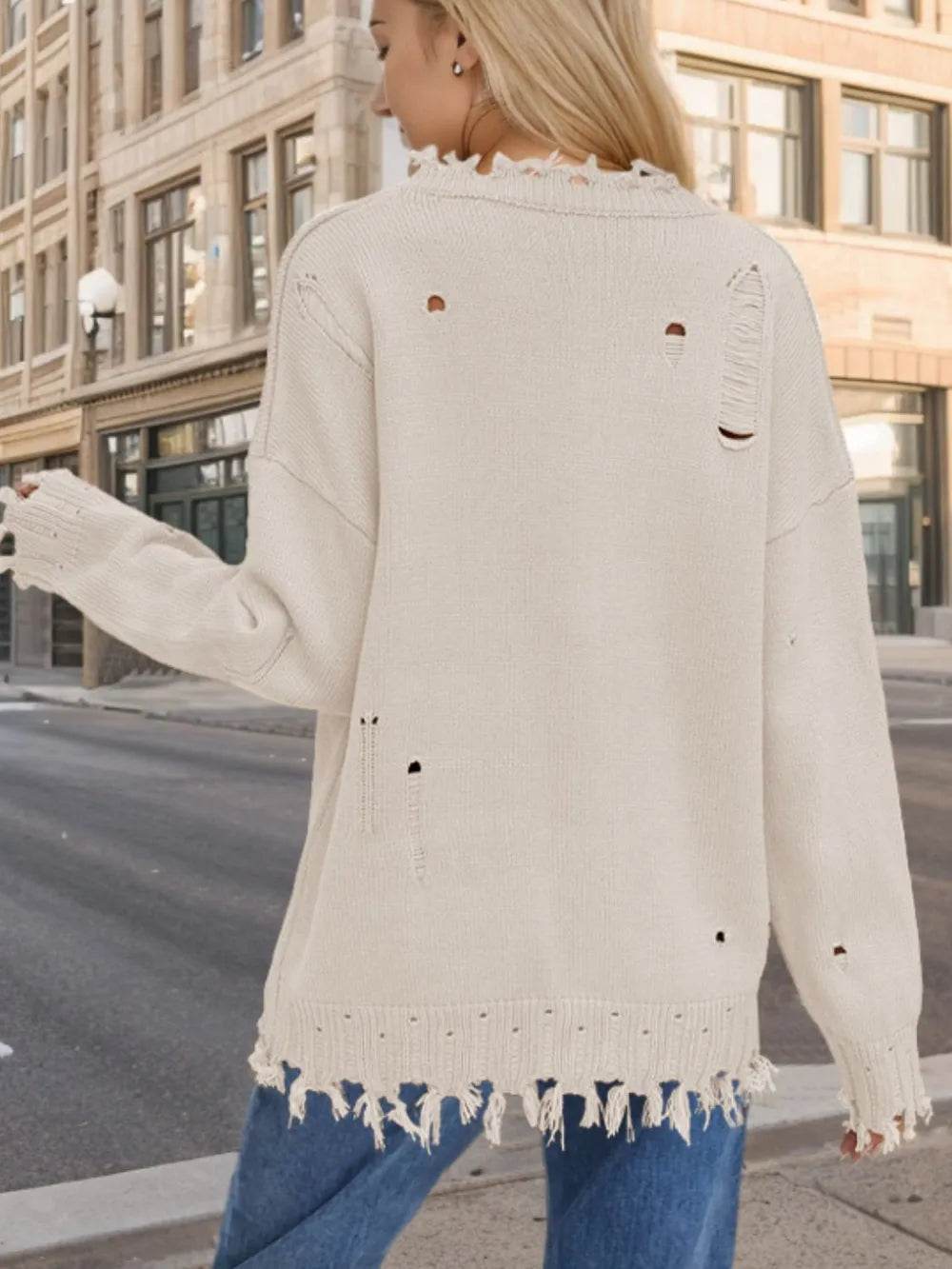 Distressed US Flag Long Sleeve Sweater for Women - 100% Acrylic, Moderate Stretch