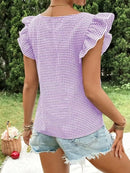 Ruffle Sleeve Gingham Square Neck Top