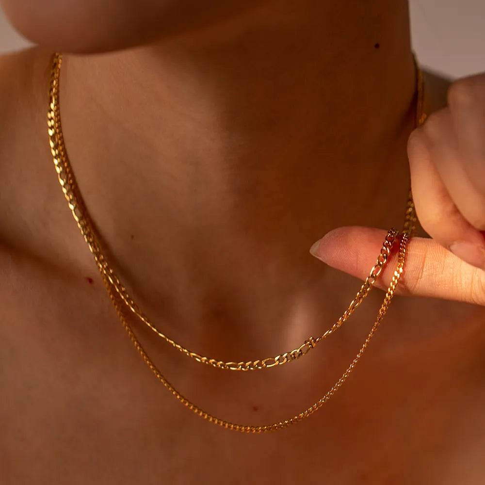 18K Gold-Plated Stainless Steel Double-Layered Necklace - Elegant Layered Design & Durability - Store 42