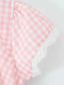 Gingham Ruffle Mini Dress with Lace Trim