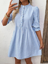 Striped Half Sleeve Mini Shirt Dress