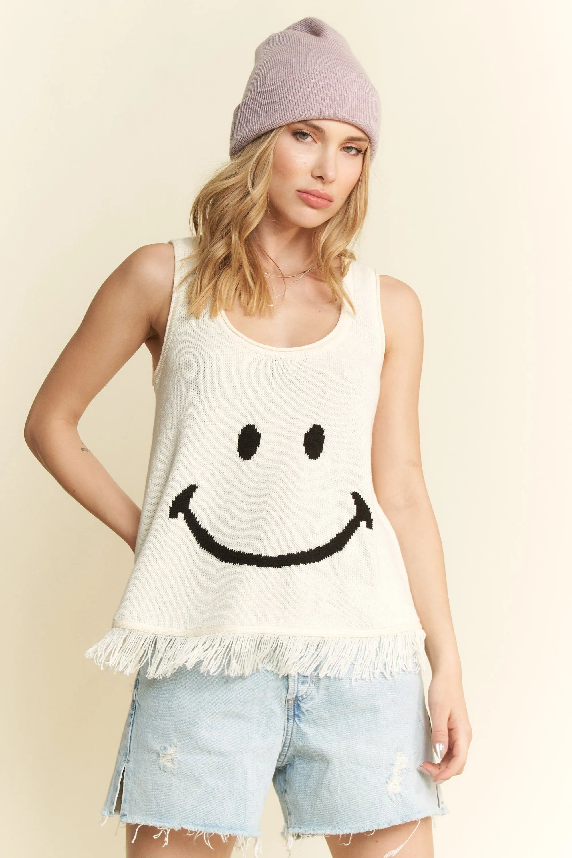 Jade By Jane Full Size Smiley Fringe Hem Tank Plus Size