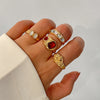 4-Piece Stainless Steel Inlaid Rhinestone Ring Gold One Size