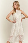ADORA Applique Pearl Detail Grecian Neck Midi Dress Beige
