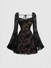 Elegant Lace Flare Sleeve Mini Dress with Tied Detail – Perfect for Any Occasion - Store 42