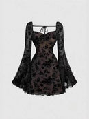 Elegant Lace Flare Sleeve Mini Dress with Tied Detail – Perfect for Any Occasion - Store 42