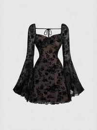 Elegant Lace Flare Sleeve Mini Dress with Tied Detail – Perfect for Any Occasion - Store 42