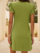 V-Neck Ruffled Cap Sleeve Mini Dress