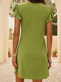 V-Neck Ruffled Cap Sleeve Mini Dress
