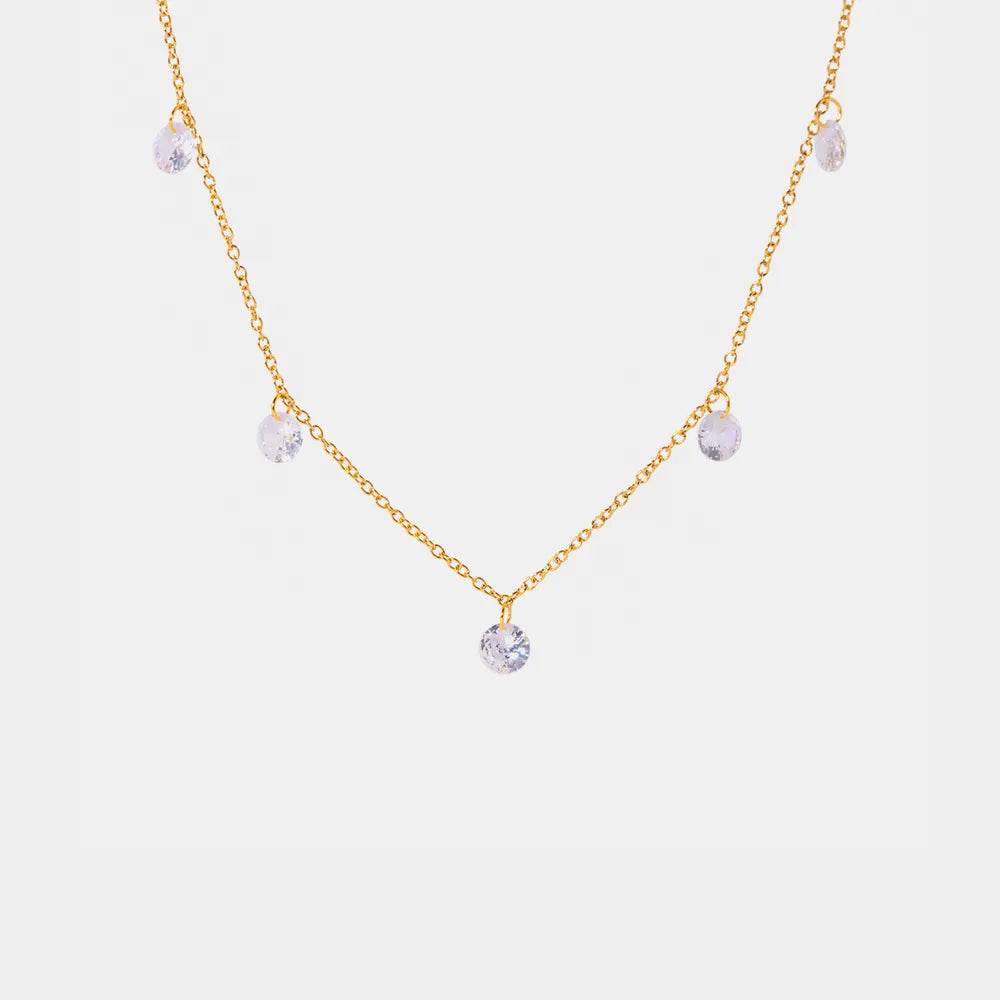 18K Gold-Plated Stainless Steel Rhinestone Charm Necklace with Extension Chain