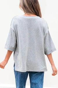 Trendy High Raglan V Neck Oversized T Shirt - Half Sleeve, Stretchy Fabric, Casual Chic - Store 42