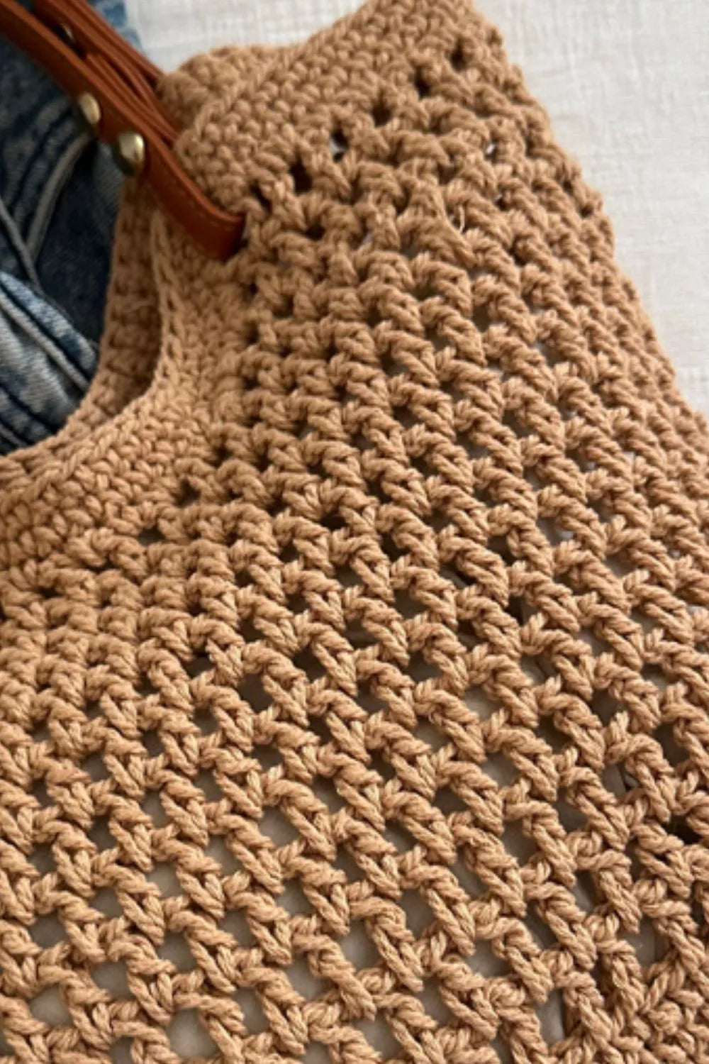 Medium Openwork Woven Tote Bag Made With Durable Cotton - Perfect for Everyday Use