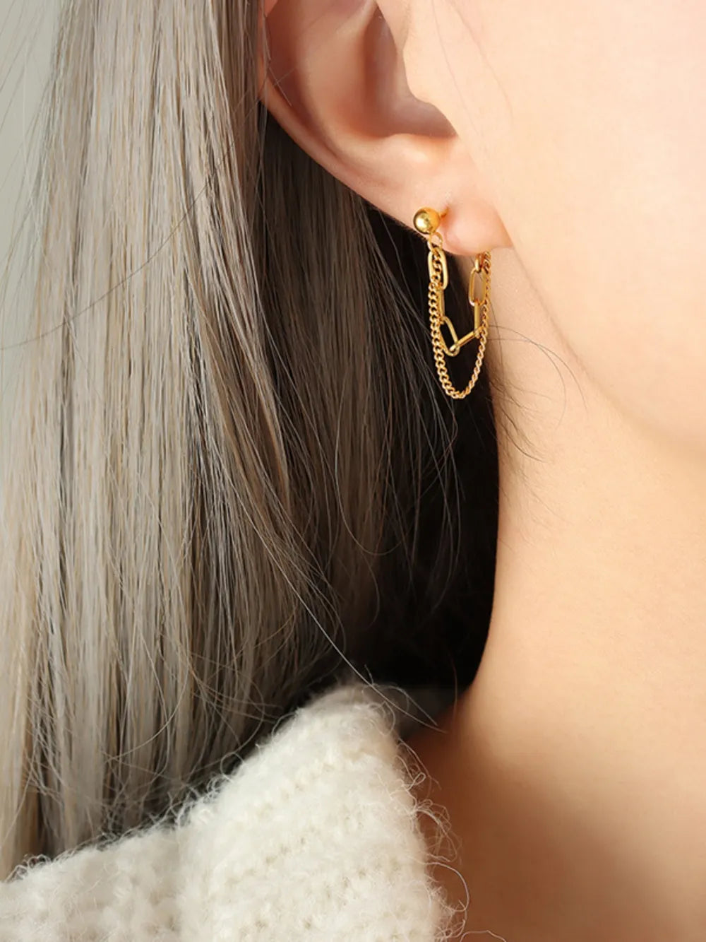 18K Gold-Plated Titanium Steel Double Chain Earrings - Stylish & Durable Jewelry