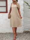 Ivy Lane Round Neck Short Sleeve Dress with Pockets Tan