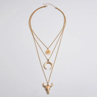 Alloy Three-Layered Bull Head Pendant Necklace