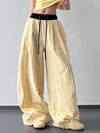 Gingham Wide Leg Drawstring Pants Yellow