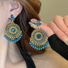 Rhinestone Alloy Bead Dangle Earrings Cerulean One Size