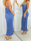 Lace-Up Back Tube Maxi Dress Blue