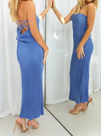 Lace-Up Back Tube Maxi Dress Blue