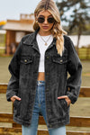Buttoned Collared Neck Denim Jacket with Pockets Black