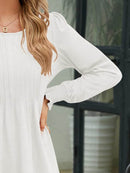 Stylish Smocked Round Neck Blouse With Lantern Sleeves - Opaque 65% Rayon, 35% Polyester - Store 42