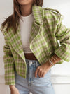 Lapel Collar Plaid Cropped Jacket Lime